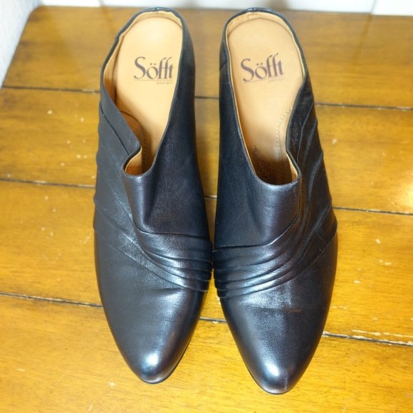 Sofft Women's US 8.5 Black Pointed Toe Leather Mules w/ 3" Heel Casual Work Shoe - Picture 7 of 10